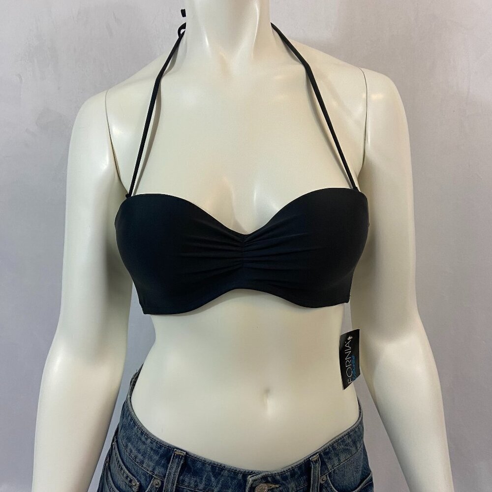 California Waves Women's Bikini Swim Top Size M Ruched Black with Ties NWT